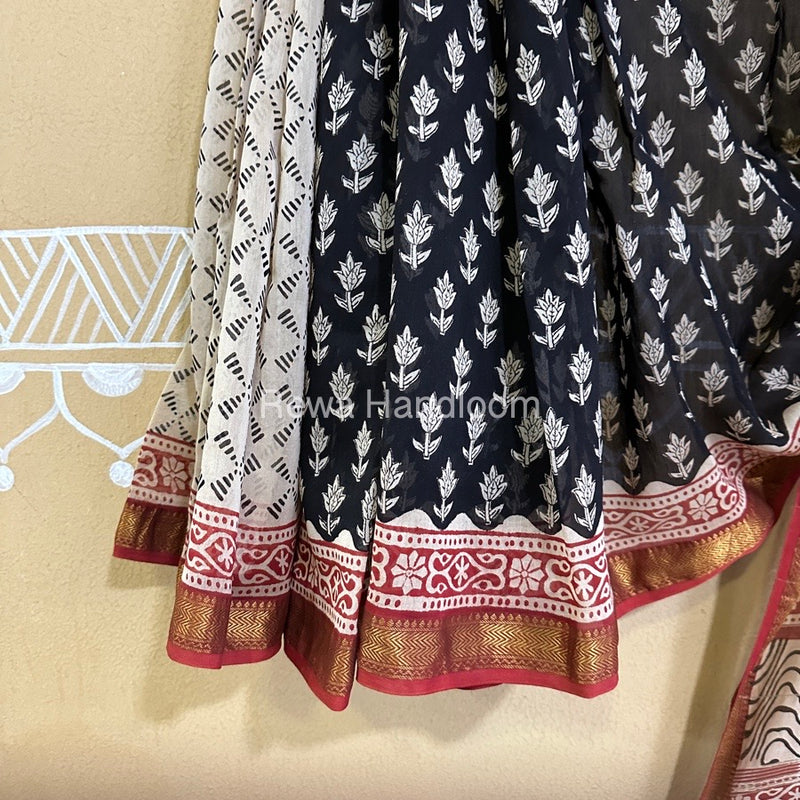  Chanderi Printed Zari Border Saree