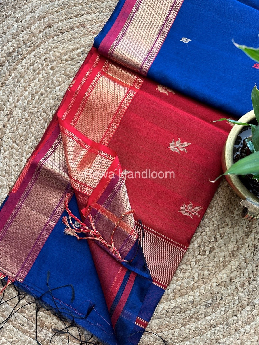 Navy Blue Butta Pallu Zari Border Maheshwari Saree ZBB023