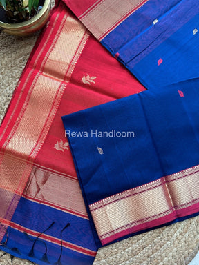 Navy Blue Butta Pallu Zari Border Maheshwari Saree ZBB023