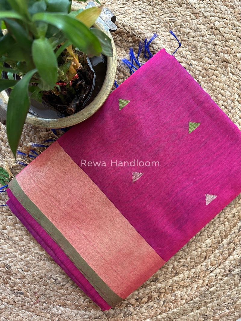Magenta Zari Triangle Butti Maheshwari Saree SB054