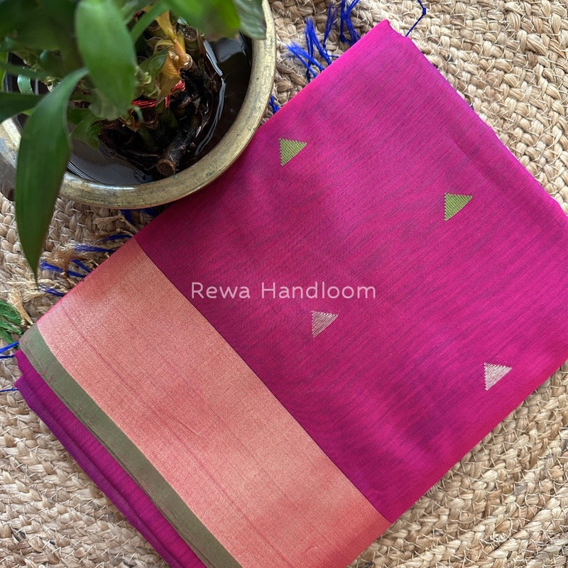 Magenta Zari Triangle Butti Maheshwari Saree SB054