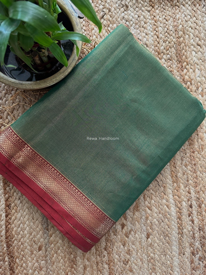 Maheshwari Green Tissue Silk Saree TB013