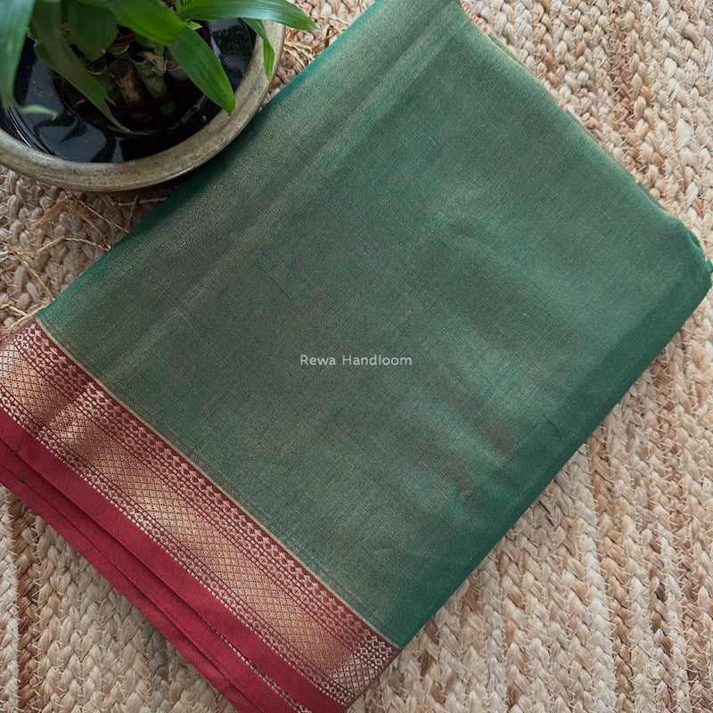 Maheshwari Green Tissue Silk Saree TB013