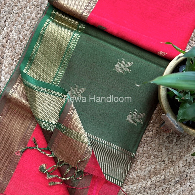 Fuchsia Pink Butta Pallu Zari Border Maheshwari Saree ZBB022