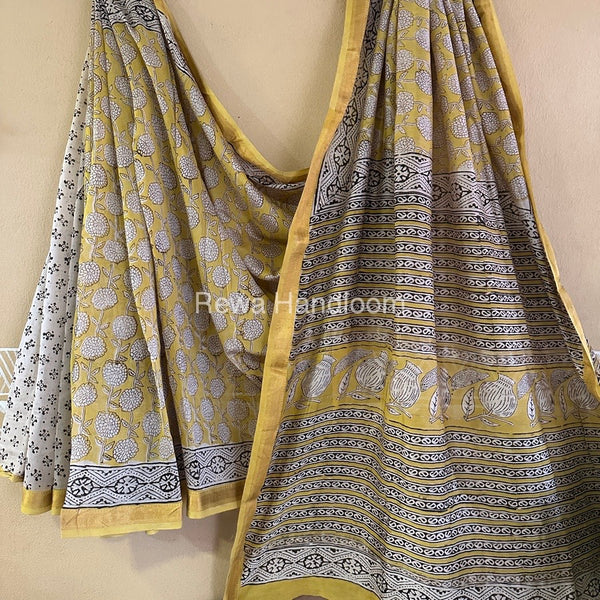  Chanderi Printed Zari Border Saree