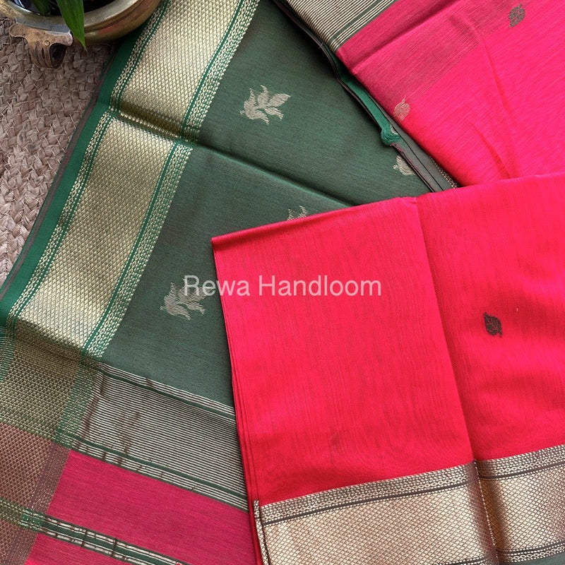 Fuchsia Pink Butta Pallu Zari Border Maheshwari Saree ZBB022