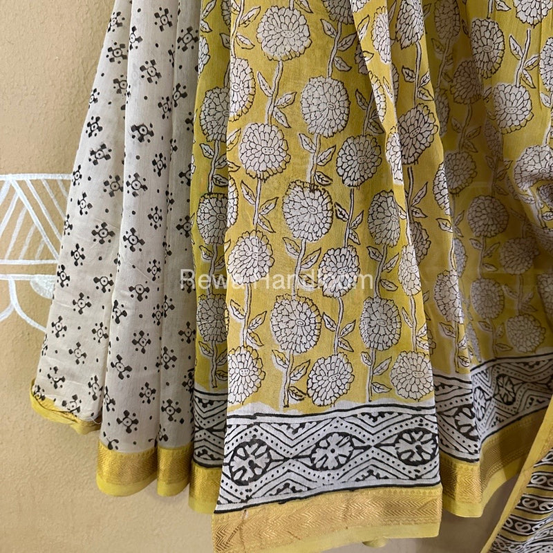  Chanderi Printed Zari Border Saree