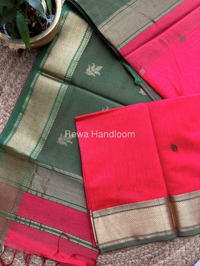 Fuchsia Pink Butta Pallu Zari Border Maheshwari Saree ZBB022