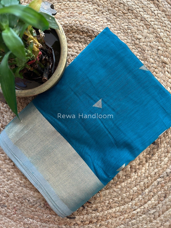 Rama Green Zari Triangle Butti Maheshwari Saree SB049