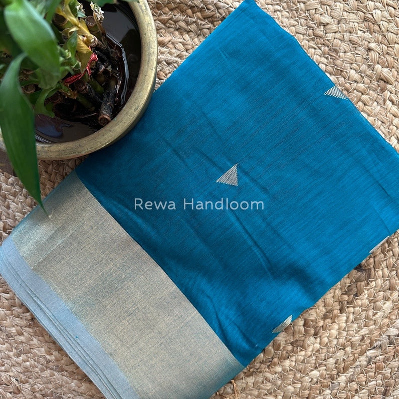 Rama Green Zari Triangle Butti Maheshwari Saree SB049