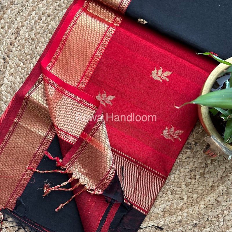 Black Butta Pallu Zari Border Maheshwari Saree ZBB021