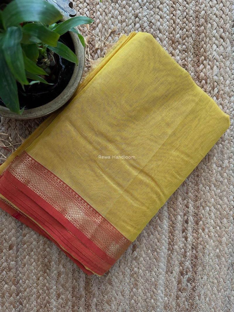 Maheshwari Yellow Tissue Silk Saree TB014