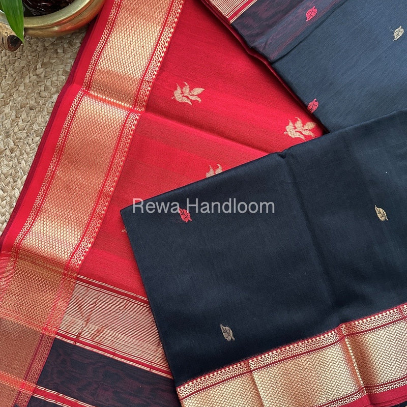 Black Butta Pallu Zari Border Maheshwari Saree ZBB021