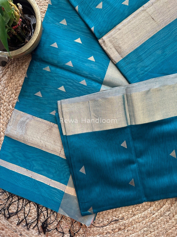 Rama Green Zari Triangle Butti Maheshwari Saree SB049