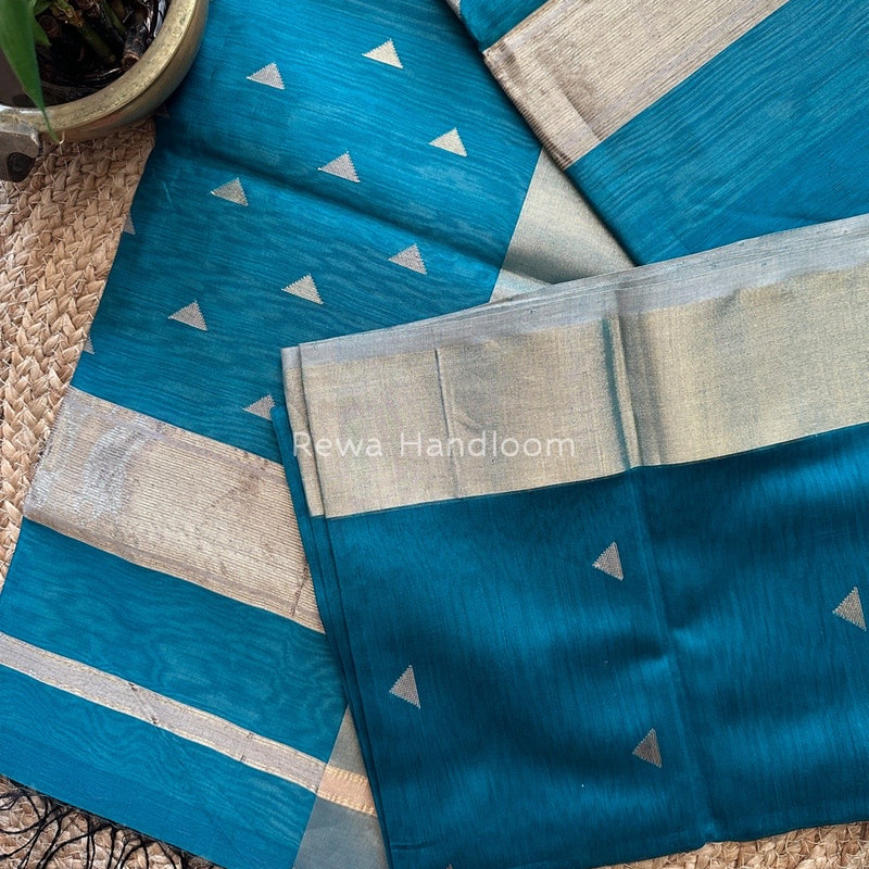 Rama Green Zari Triangle Butti Maheshwari Saree SB049