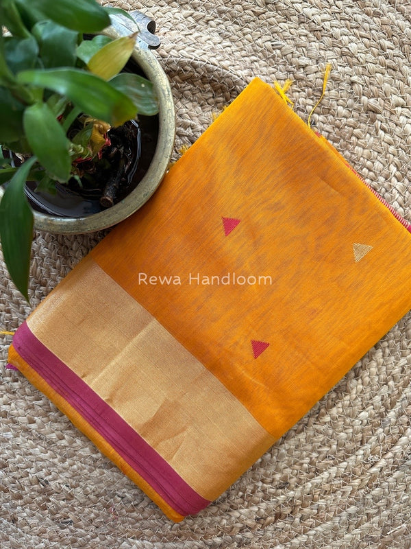 Mustard Yellow Zari Triangle Butti Maheshwari Saree SB052