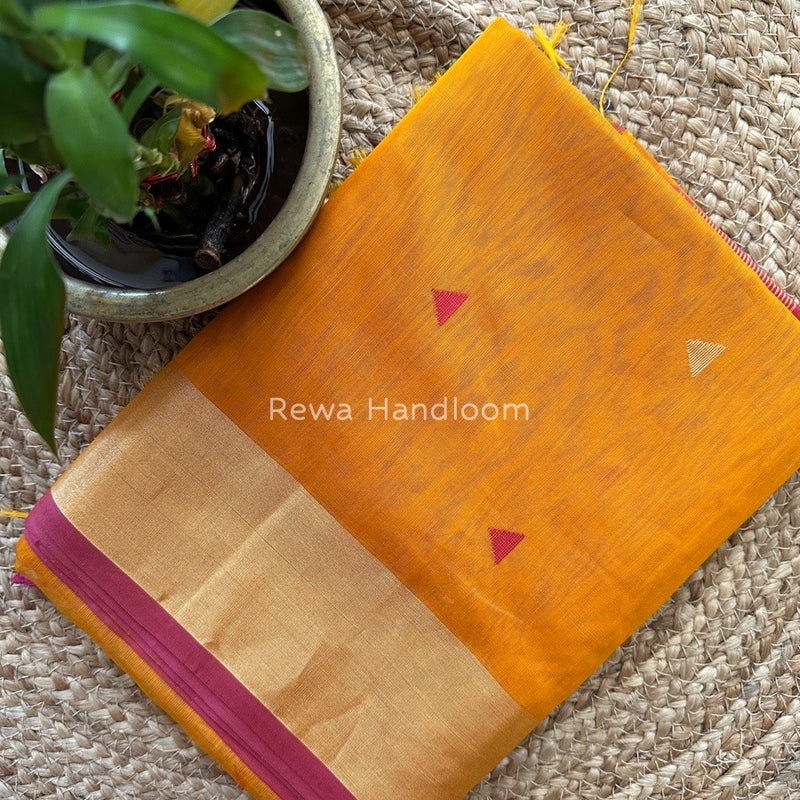 Mustard Yellow Zari Triangle Butti Maheshwari Saree SB052