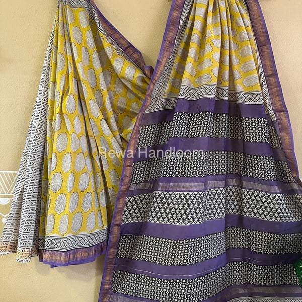  Chanderi Printed Zari Border Saree