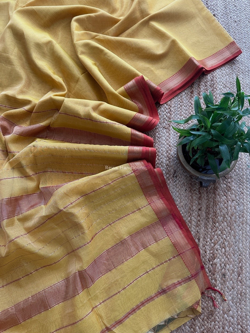 Maheshwari Yellow Tissue Silk Saree TB014