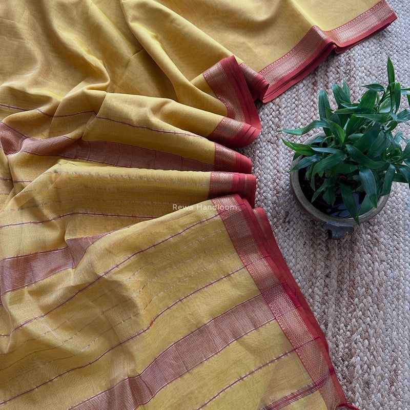 Maheshwari Yellow Tissue Silk Saree TB014