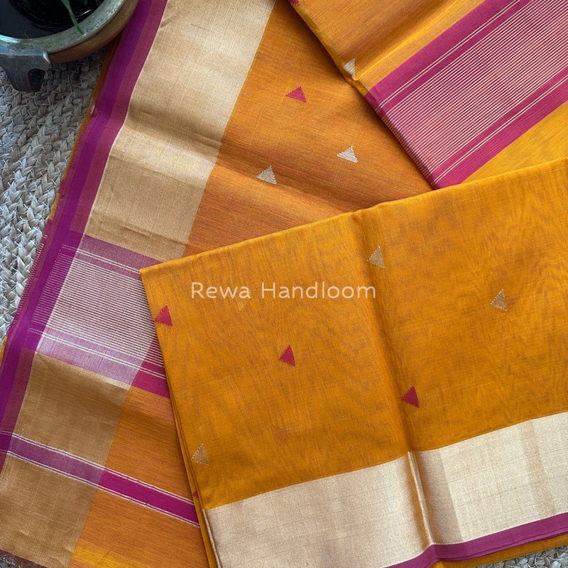 Mustard Yellow Zari Triangle Butti Maheshwari Saree SB052
