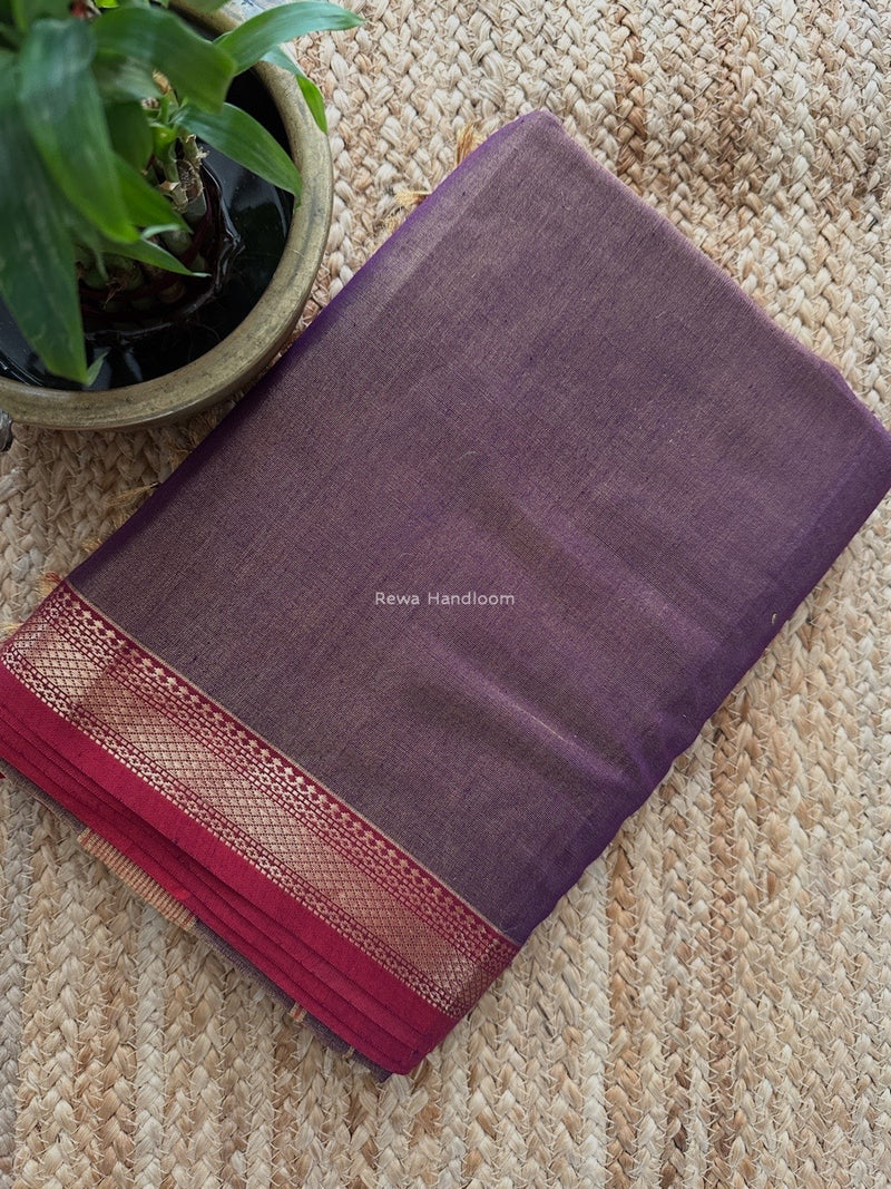 Maheshwari Purple Tissue Silk Saree TB015