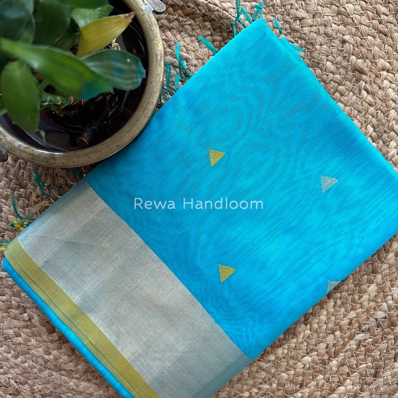 Sky Blue Zari Triangle Butti Maheshwari Saree SB047