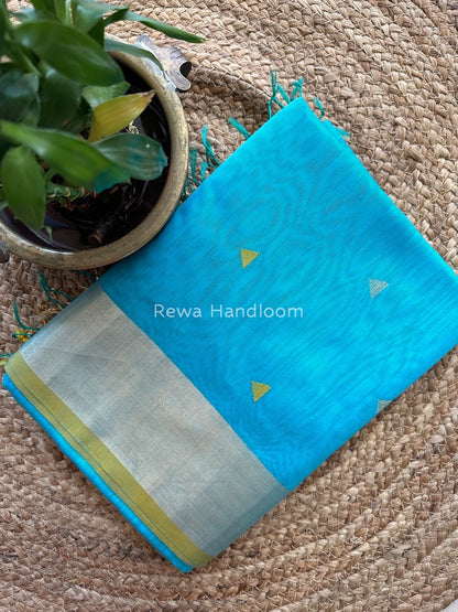 Sky Blue Zari Triangle Butti Maheshwari Saree SB047
