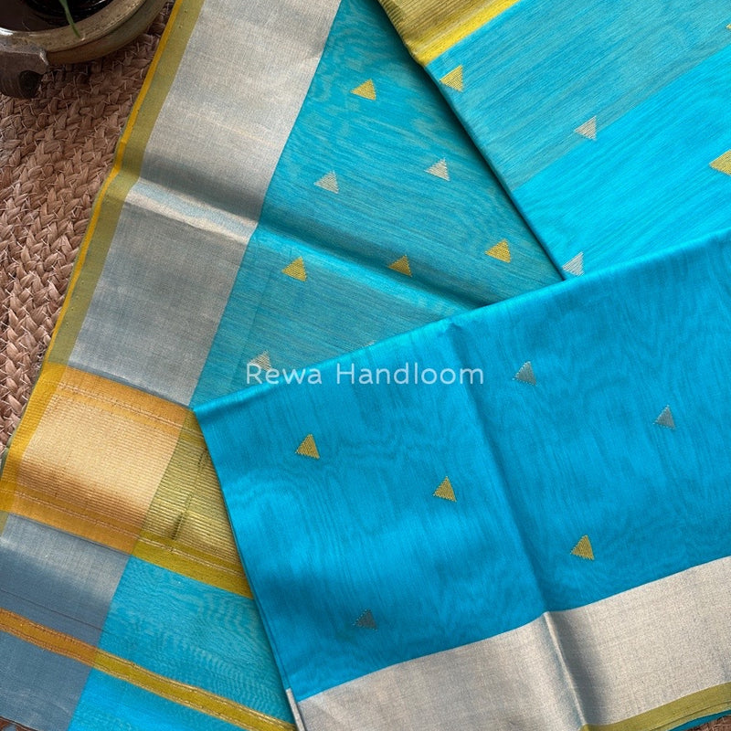Sky Blue Zari Triangle Butti Maheshwari Saree SB047
