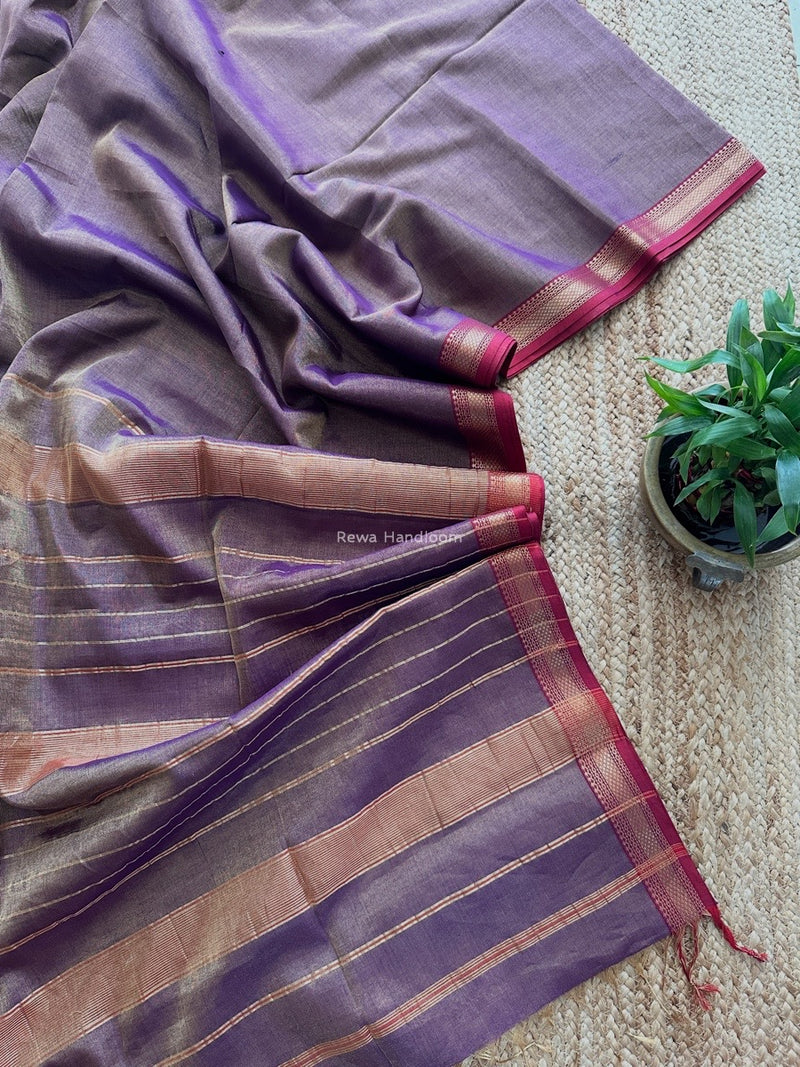Maheshwari Purple Tissue Silk Saree TB015