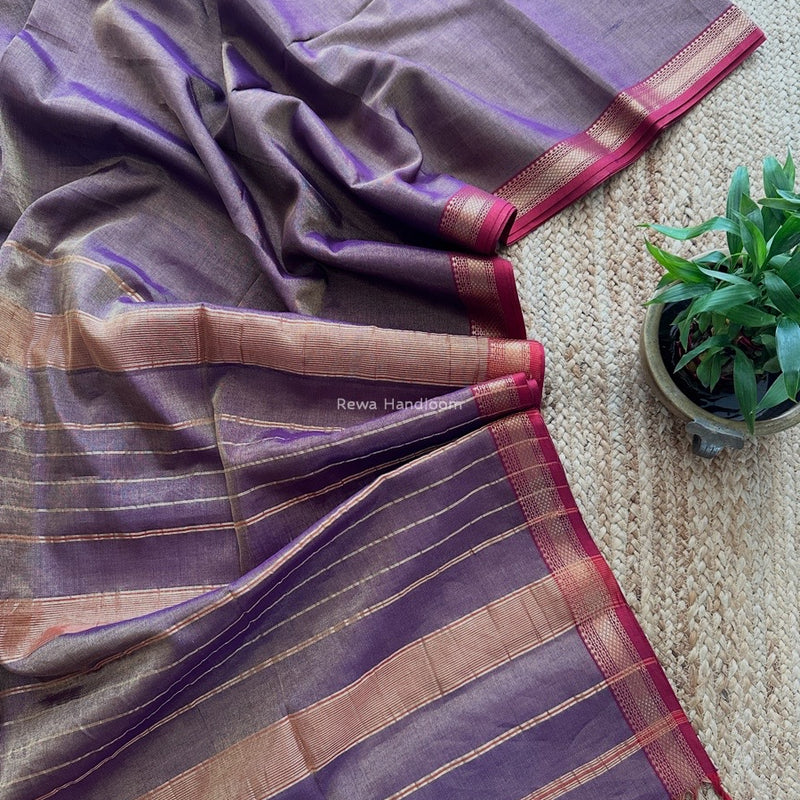 Maheshwari Purple Tissue Silk Saree TB015