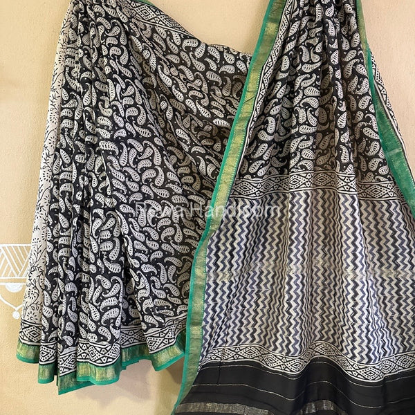  Chanderi Printed Zari Border Saree