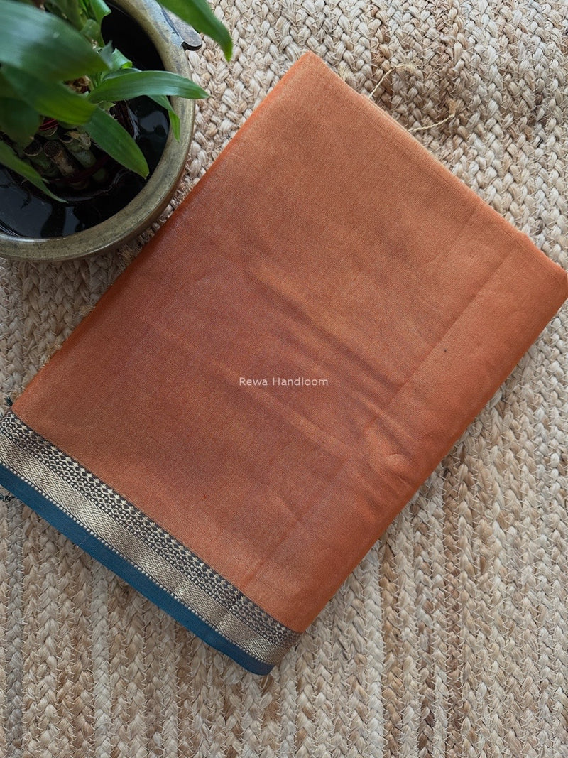 Maheshwari Rust Tissue Silk Saree TB016