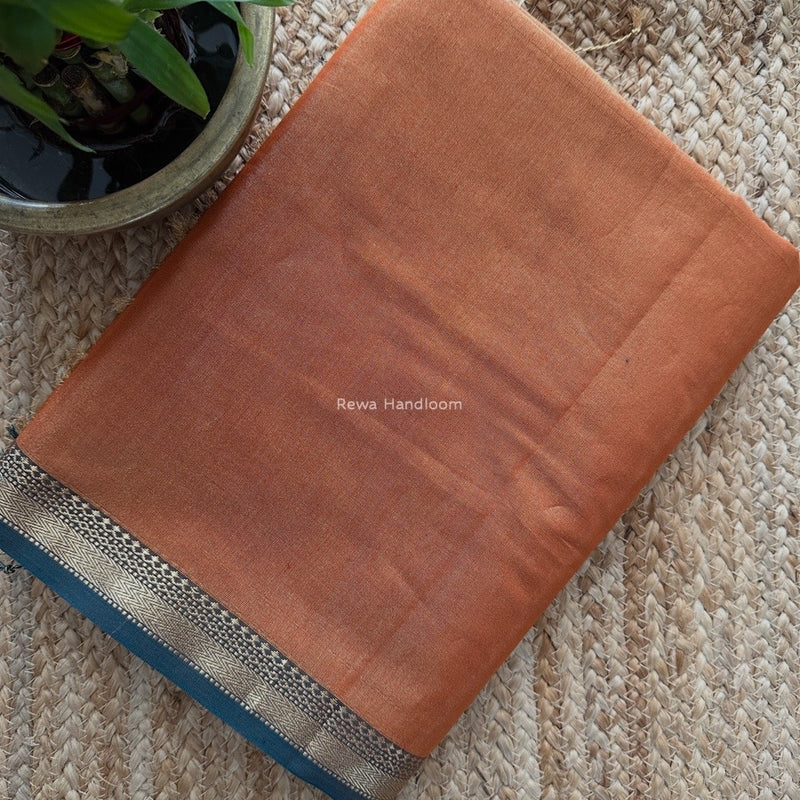 Maheshwari Rust Tissue Silk Saree TB016