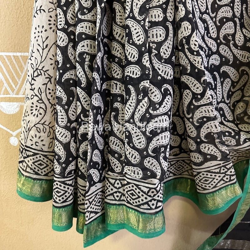  Chanderi Printed Zari Border Saree