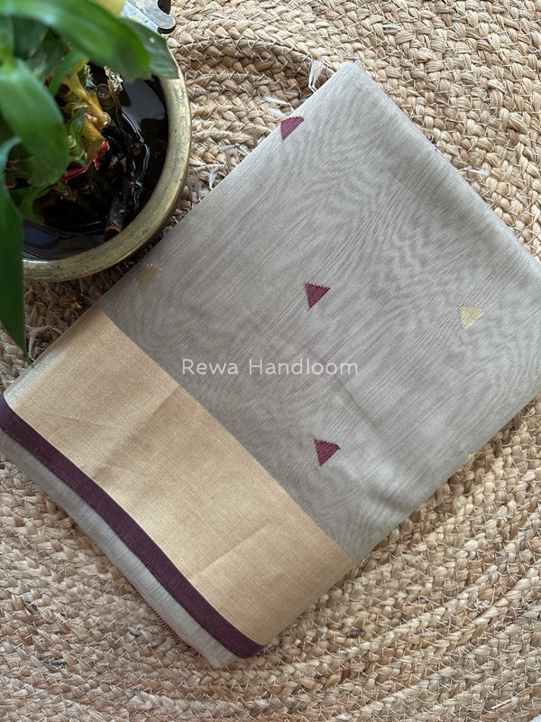 Beige Zari Triangle Butti Maheshwari Saree SB050
