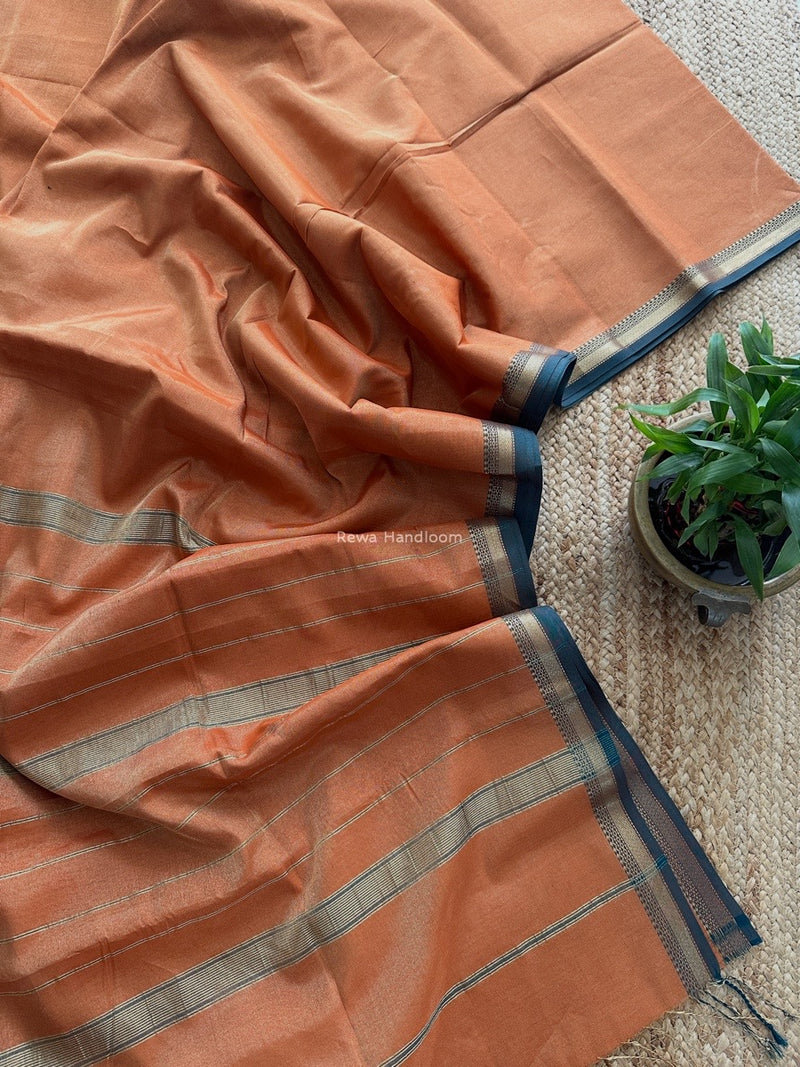 Maheshwari Rust Tissue Silk Saree TB016