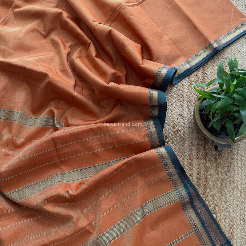 Maheshwari Rust Tissue Silk Saree TB016