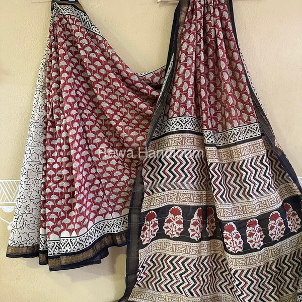  Chanderi Printed Zari Border Saree