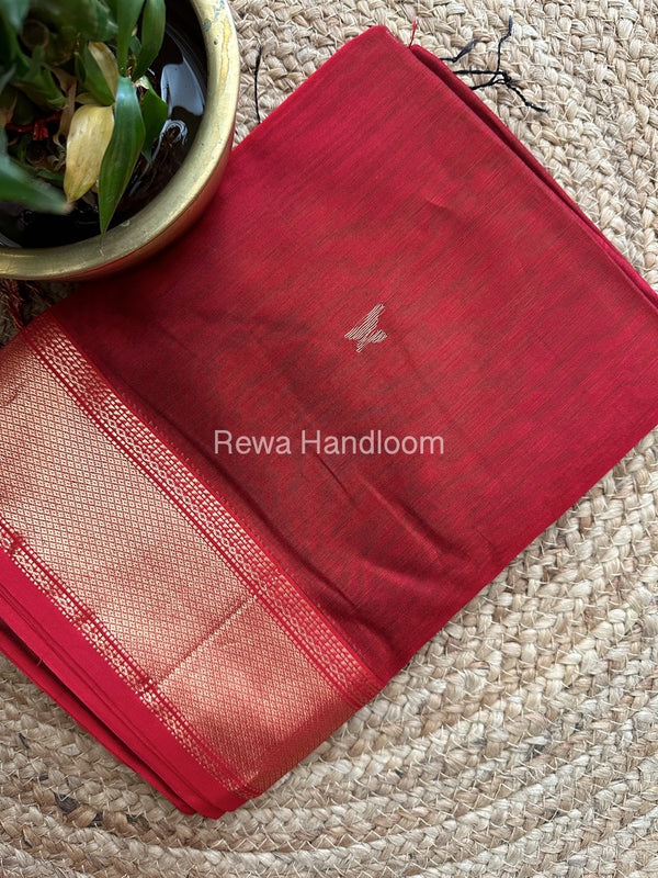 Red Butta Butti Zari Border Maheshwari Saree ZBB07