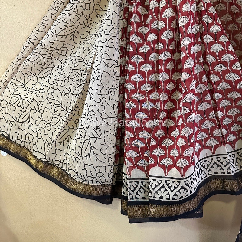 Red Chanderi Printed Zari Border Saree MCPS019
