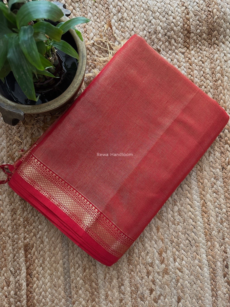 Maheshwari Red Tissue Silk Saree TB018