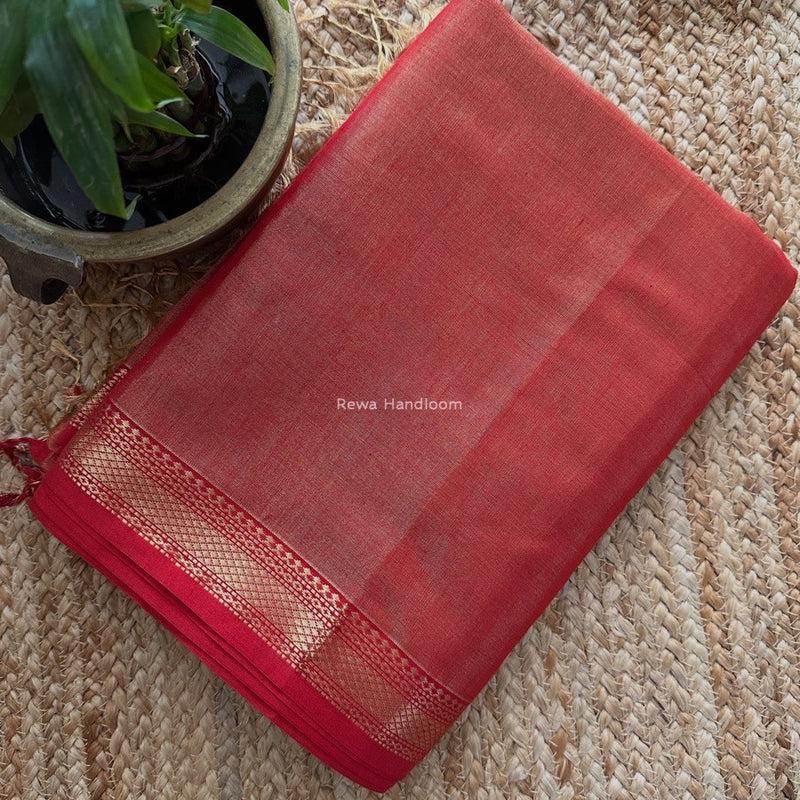 Maheshwari Red Tissue Silk Saree TB018
