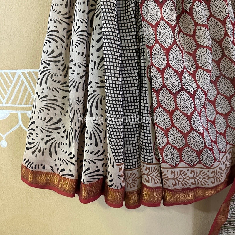  Chanderi Printed Zari Border Saree