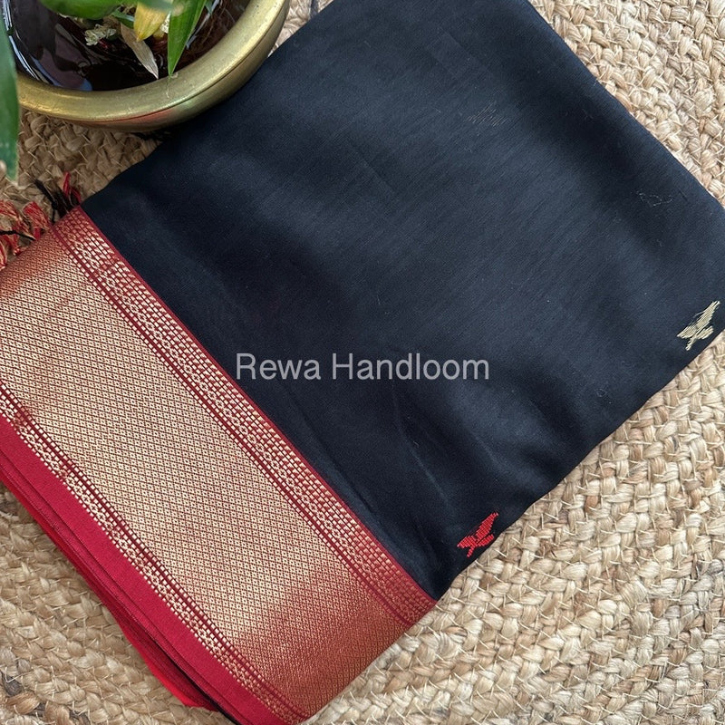 Black Butta Butti Zari Border Maheshwari Saree ZBB05