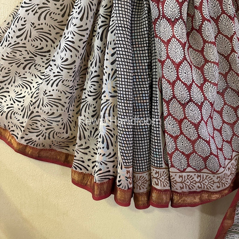 Maroon Chanderi Printed Zari Border Saree MCPS016