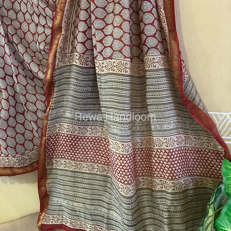 Maroon Chanderi Printed Zari Border Saree MCPS016