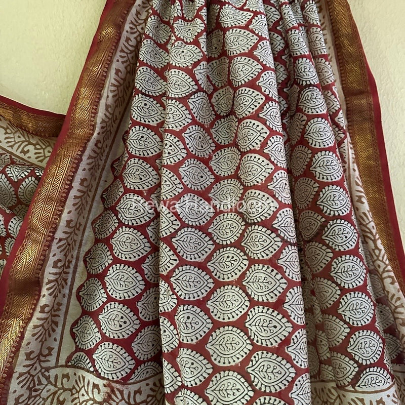 Maroon Chanderi Printed Zari Border Saree MCPS016