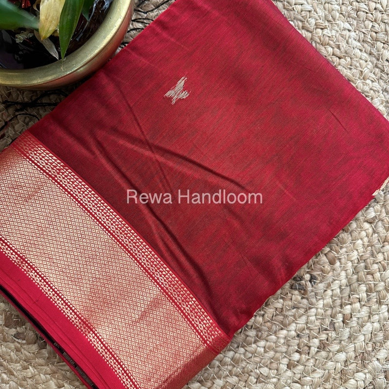 Dark Red Butta Butti Zari Border Maheshwari Saree ZBB04