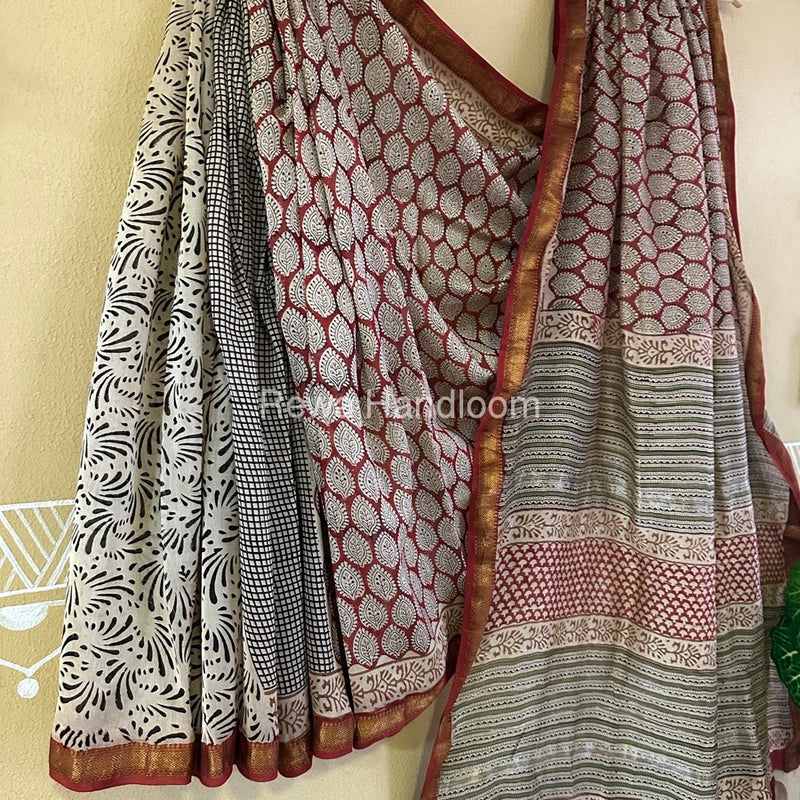 Maroon Chanderi Printed Zari Border Saree MCPS016